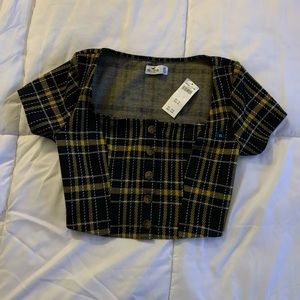 Hollister Plaid Yellow and Black Crop Top